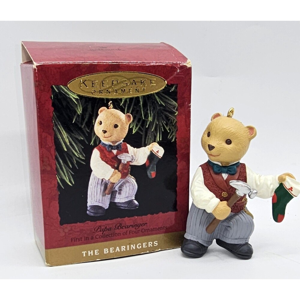 Hallmark Keepsake 1993 The Bearingers Papa Bearinger w/Hammer Stocking Ornament